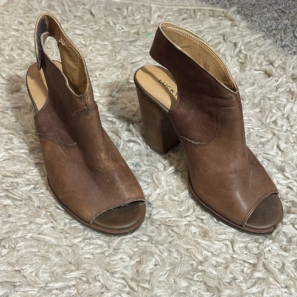 Lucky brand brown wedged booties 6 READ